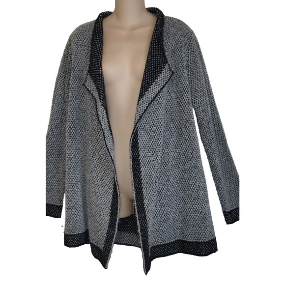Maryline Cardigan Sweater Gray Black Medium M Wool Blend Italy Open Knit Career - Picture 2 of 10